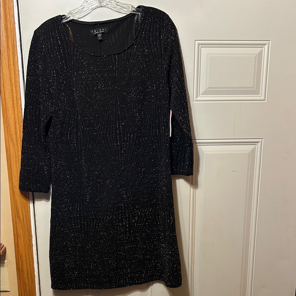 Trixxi Black Metallic Knit‎ Dress L NWT